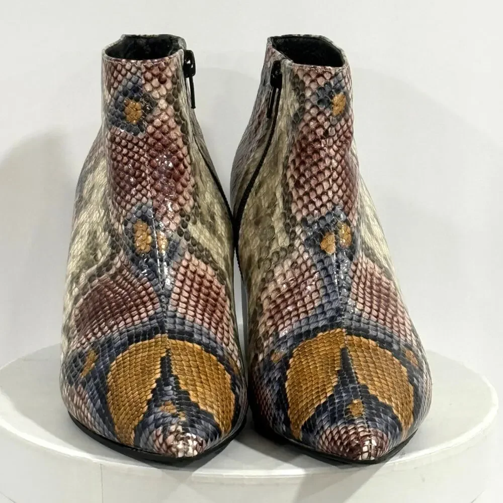 Jeffrey Campbell Kiani Snake Print Western Pointed Toe Sculptural Heel Booties 7 - Picture 1 of 9